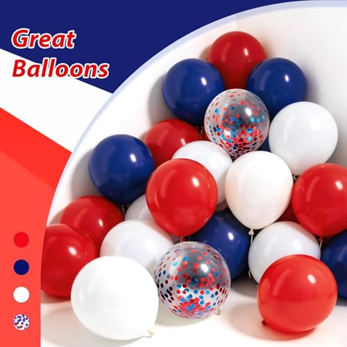 Image of 60pcs Red White and Blue Balloons 12inch, Navy Blue Confetti 4th of July Balloons for Fourth of July Graduation Birthday Party Decorations