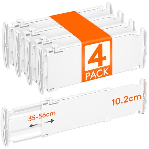 Lifewit 4 Stück Schubladentrenner Verstellbar Schubladen Trenner für Innenlänge 35-55cm & Höhe10 5cm Schubladen Organizer Schubladenteiler für Kleiderschrank Wickelkommode Büro Küche Weiß