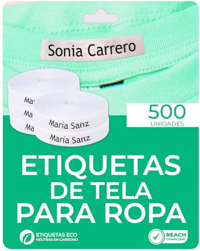 500 Etiquetas termoadhesivas personalizadas para ropa (PLANCHAR). Etiquetas de tela para planchar con CERTIFICADO ECOLÓGICO ideales para niños, bebés y abuelos. NOMBRE PERSONALIZADO.