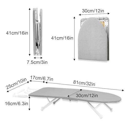 Foldable Table Top Ironing Board with Iron Rest, Portable Small Ironing Board, Iron Table for Small Space, Dorm, 32 * 12 * 6.3in, Gray - Image 2