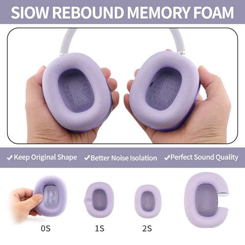 Image of Replacement Ear Cushions for Apple AirPods Max 1 & 2 Upgraded Memory Foam Pads with Durable Fabric,Sound Insulation and Noise Reduction,Strong Magnetic Fit,Sweat-Resistant,Breathable Comfor(Purple)
