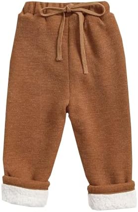 Alunsito Little Baby Girl Boy Winter Warm High Waist Sweatpant Toddler Cotton Drawstring Pants Fleece Lined Corduroy Trousers