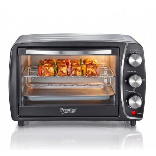 Image of Prestige POTG16A Oven Toaster Griller 16L 200W|Bake, Grill, Toast|High Efficiency Heaters|Temperature Control with Timer|Barbeque Skewers|Crumb Tray|Baking Tray & Steel Wire Rack Included|2Y Warranty