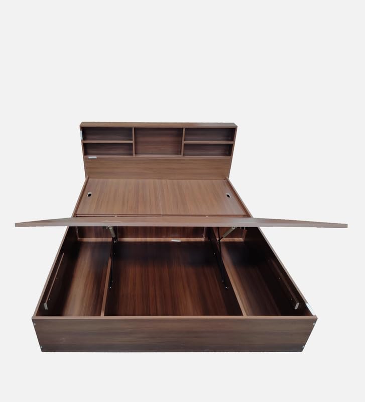 Image of Mintwud Pepperfry Engineered Wood King Size Bed with Hydraulic Storage | Wooden Double Bed Cot Palang Furniture with Headboard for Home Bedroom Living Room and Hotel (Walnut Finish)