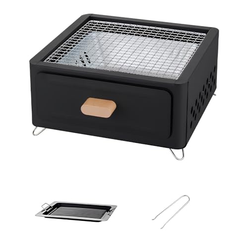 genérico Barbacoa de Camping de sobremesa, Parrilla de carbón portátil para picnics, Parrilla compacta con sartén, Bandeja extraíble para carbón y Rejillas de ventilación, Ideal para Picnic