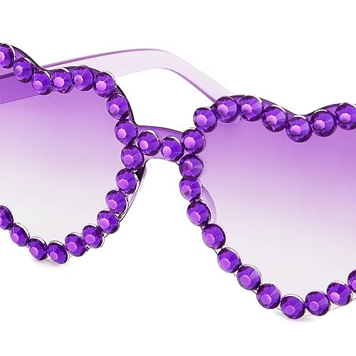 Zando Rhinestone Heart Shaped Sunglasses - Bejeweled Heart Glasses2