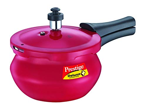 Image of Prestige Deluxe Plus Baby Induction Base Aluminium Pressure Handi, 2 Litres, Flame Red+Prestige 3.0 Plastic Veggie Cutter (Green, 350 ml)