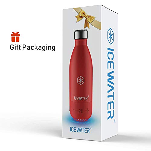 ICEWATER 3-in-1 Smart Stainless Steel Water Bottle(Glows to Remind You to Stay Hydrated)+Bluetooth Speaker,17 OZ,Stay Hydrated ,Enjoy Music(Red-Red)
