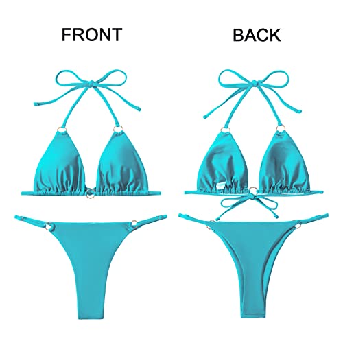 Image of MIKETAI Sexy Bikinis for Women 2 Piece Bikini Spaghetti Strap Swimsuits Solid Color Bathing Swimwear Triangle Bathing Suit