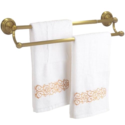 Double Towel Bar, Antique Brass Bathroom Towel Racks Wall Mounted, Adjustable Vintage Gold Towel Bar...