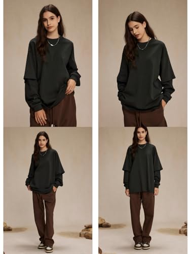 T-shirt manches longues homme faux deux pièces gris foncé XL, vêtement automne coupe ample