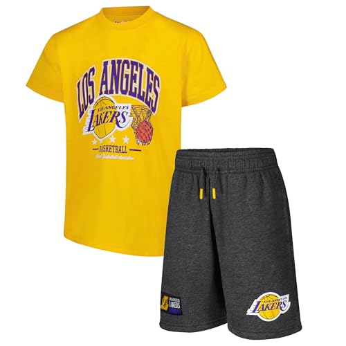 Ultra Game Youth NBA Official Super Soft Game Time T-Shirt & Shorts Set, Los Angeles Lakers, Team Color, 8