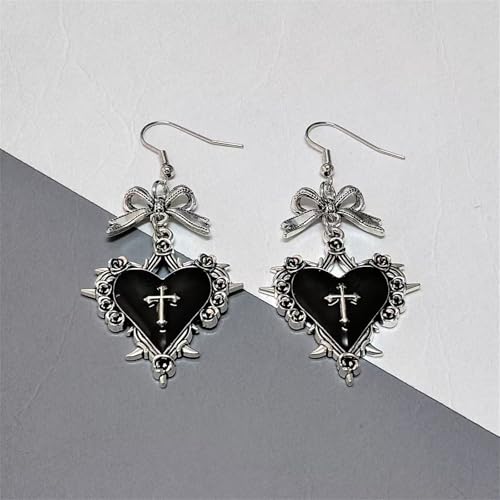Gothic Thorn Heart Earrings,Punk Style Red Purple Black Crystal Earrings Vintage Heart Cross Earring Y2k Aesthetic Hip Hop Earring Victoria Vampire Halloween Jewelry Costume2