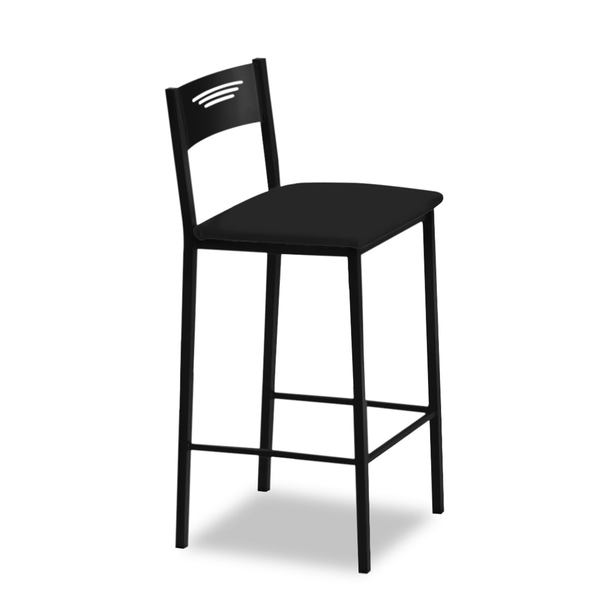 ASTIMESA - Taburetes de Cocina Altos Tapizados con Respaldo - Estructura Negra y Asiento en Polipiel - Color del Asiento: Negro. Contenido: 1 Unidad - Medidas: 90 cm (Alto Total)