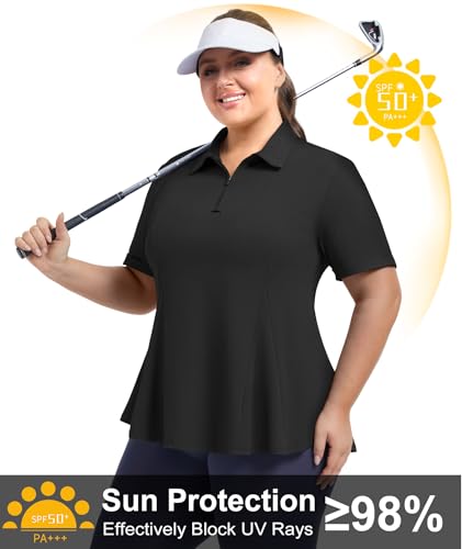 Casei Women's Plus Size Golf Polo Shirts Short Sleeve Collared Tennis Workout Tops Loose Fit UPF 50+3