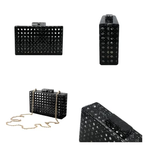 Image of RomanticDesign Women Acrylic Handbag Rattan Woven Pattern Square Box Crossbody Handbag Shoulder Bag Chain Purse