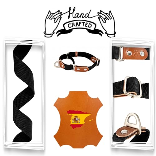 Martingalhalsband Hundewürgehalsband, Anti-Zug, Poly-Baumwolle und Leder. S. Schwarz & Cognac