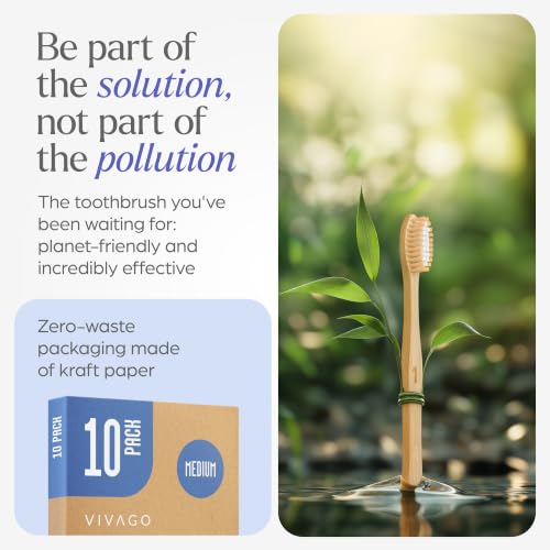 Image of VIVAGO Bamboo Toothbrushes - Medium Bristles Toothbrushes for Adults