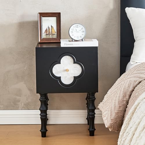 Image of Uniclinens Black Nightstand with Storage, Mid Century Modern Night Stand 23 inch, Solid Wood End Side Table for Bedroom Living Room, Sofa Side Bedside Table with Wooden Legs