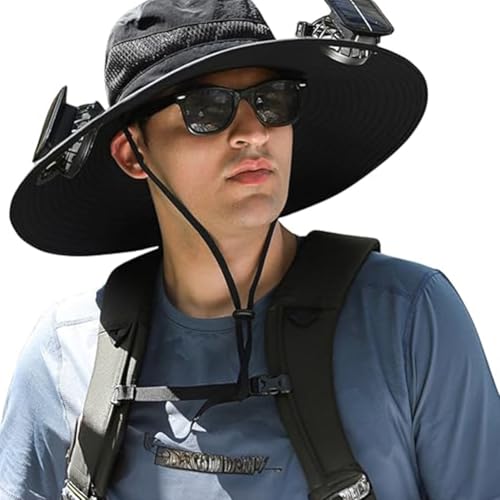 Chapeau à large bord avec ventilateur solaire unisexe étanche pour randonnée