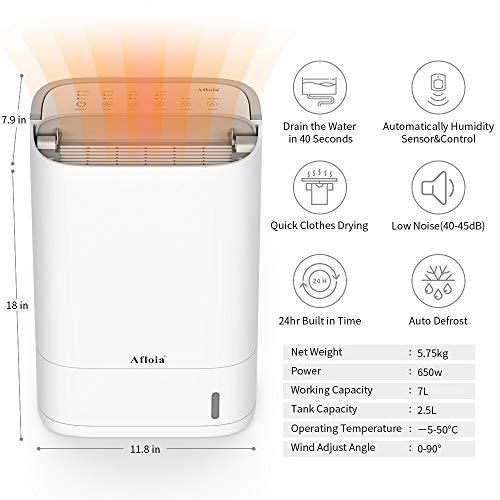 Afloia Dehumidifier for Medium/Large Rooms and Basements, Washable Filter & Continuous Drain Hose, Quiet & Efficient Intelligent Humidity Control