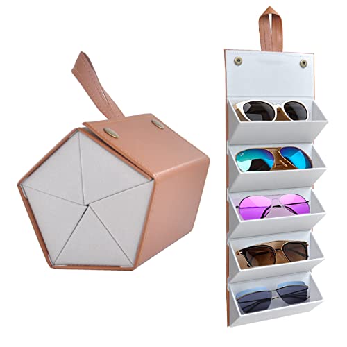 Image of Kenpal Sunglasses Storage Organizer Holder Foldable Travel Case with 5 Slot Compartments for Multiple Glasses