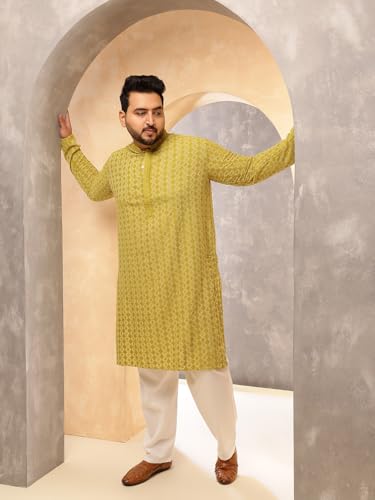 Image of SOJANYA Plus (Since 1958) Men's Cotton Ethnic Motifs Embroidered Long Kurta