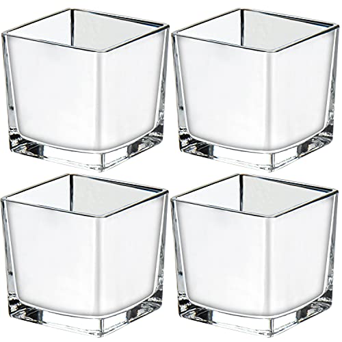12 x 12 x 12 cm - Vase en Verre - Cube en Verre - Carré en Verre argenté - Idéal comme décoration de Mariage