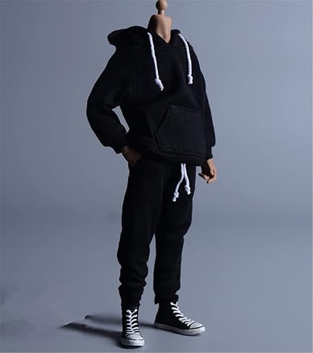Miniatura 4 de Ropa masculina a escala 112, sudadera con capucha para hombre, pantalones, ropa para figura de acción masculina de 6 pulgadas, muñeca (color negro)