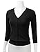 Women's Button Down 3/4 Sleeve V-Neck Stretch Knit Cardigan Sweater Black 1X