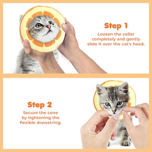 Image of SunGrow Cat Cone Collar Soft, Stop Licking E Collar for Recovery, Post Surgery Stress Relieving with Adjustable Strap Enclosures, Orange