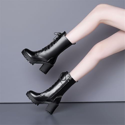 Image of FOREADA Goth Platform Heel Combat Boots Women Pearl Lace Victorian Booties
