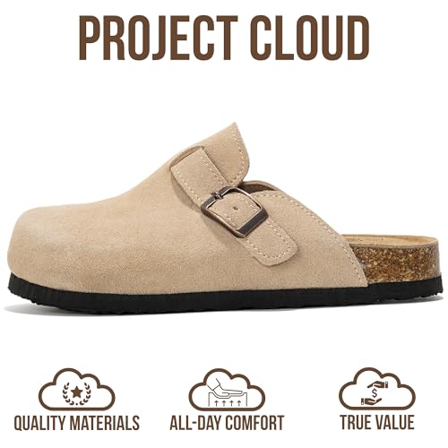 Image of Project Cloud Kids Clogs 100% Genuine Leather with Natural Cork Footbed & Memory Foam Insole Arch Support - Non-Slip Clogs for Kids - Slippers Sandals for Boys & Girls Footwear