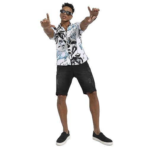 Image of Campus Sutra Men's Regular Fit Shirt (CBSSM23 CSMSSRT5732 Black:Blue