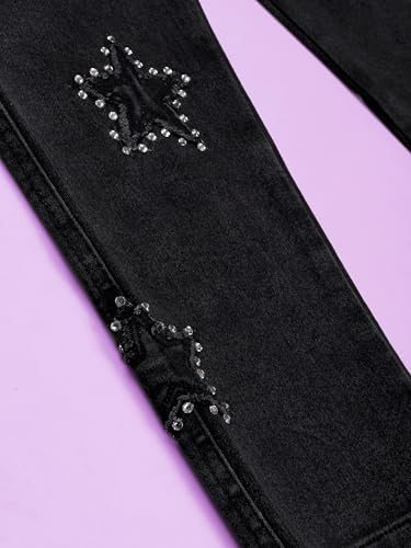 Image of KiddoPanti Girls Full Length Frayed Star Patch Washed Denim Jeans with Elasticated Waistband