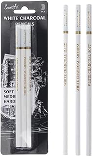 3 Pieces white charcoal sketch pencils, Professionals Sketching and Drawing Pencils Soft, Medium, Hard for Artists Student Kids Beginners