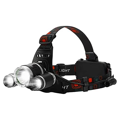 Rechargeable Headlamps LED Headlight with 18650 Rechargeable Battery, Waterproof, 4 Gears Adjustable Flashlight for Adults Kids Camping Night Fishing Outdoor Hard Hat Work Cover