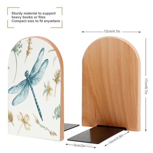 Sujetalibros de madera con libélula decorativa y base de metal 3