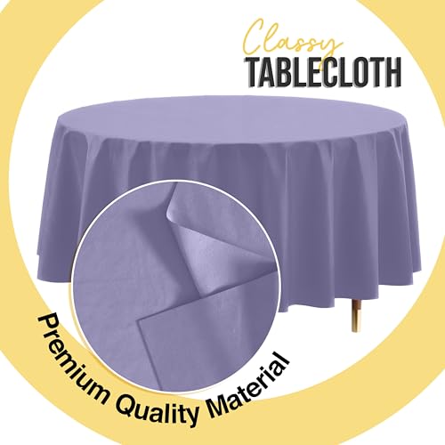 Image of Exquisite 66% Thicker Premium Lavender Round Tablecloth 0.5 Mil 6 Pack Plastic Table Cloth Disposable 84 Inch Round Plastic Tablecloth Won't Tear Easily Like Cheap Thin Brands