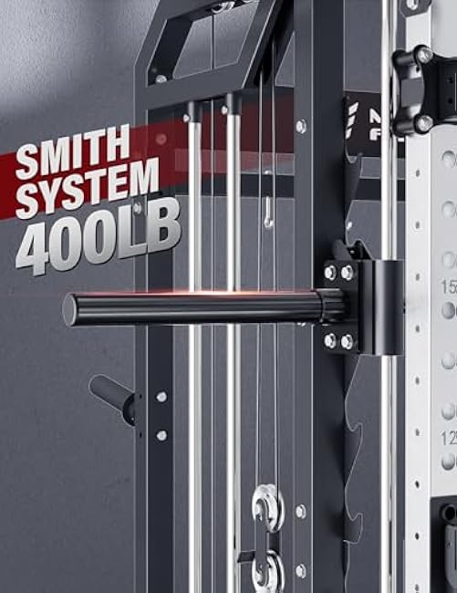 Major Fitness Smith¡÷ Machine Drone2 Premium, All-in-One Home Gym Squat Rack with Aluminum Pulley Set , Weight Bar, Dual LAT Pull-Down Systems & Cable Crossover Machine for Full-Body Workouts