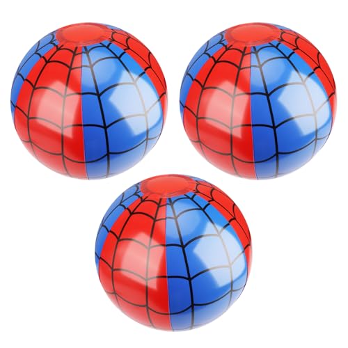 SAVITA 3pcs Spider Web Beach Balls, PVC Material Inflatable Blow up Blue and Red Beach Balls for Kids Party Favors Outdoor Activity Summer Pool Water Toy Game Supplies Decorations