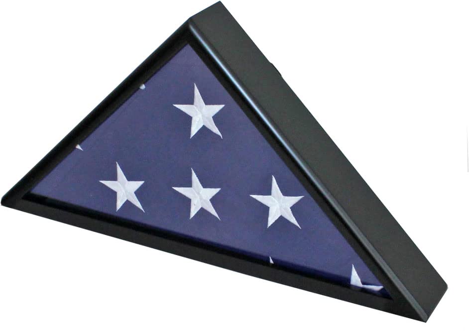 Solid Wood Memorial Flag Case Frame Display Case for 5x9.5' Flag Folded. for Funeral or Burial Flag (Black Finish Frame)