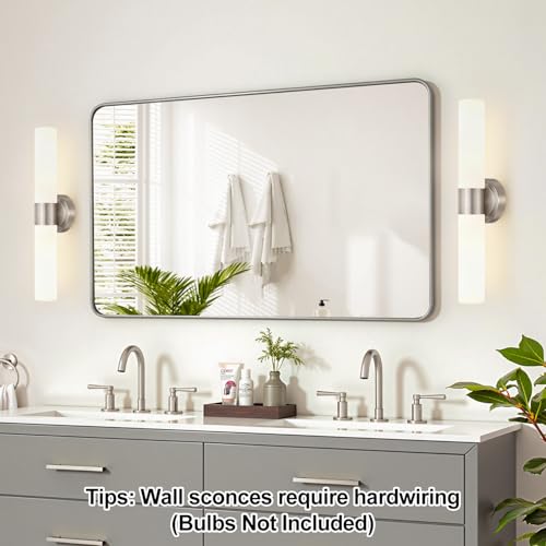 Image of Wall Sconces Set of Two, Modern Bathroom Sconces Wall Lighting with Milky White Glass, Brushed Nickel Sconces Wall Decor Set of 2 for Bathroom Mirror Bedroom Living Room Hallway