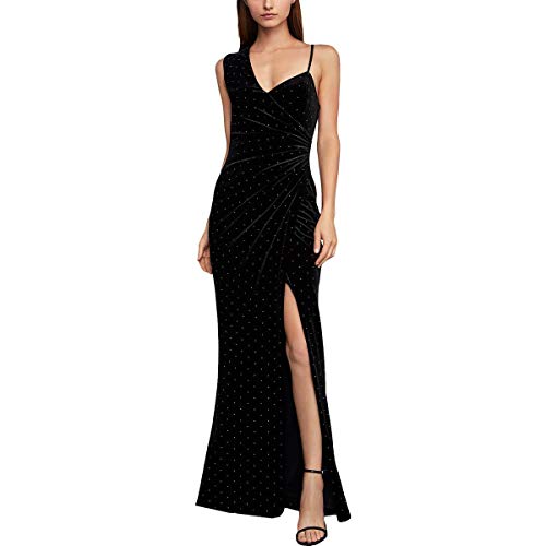BCBGMAXAZRIA Womens Studded Asymmetric Formal Dress Black M