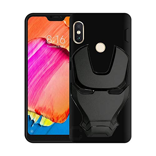 Image of COVERLY Official 3D Touch Feel Trending Marvel Avengers Logo Mask Soft Rugged Grip Iron Man Super Power Cartoon Movie Engraved Silicone Matte Back Cover for Xiaomi Redmi Note 6 Pro - Black