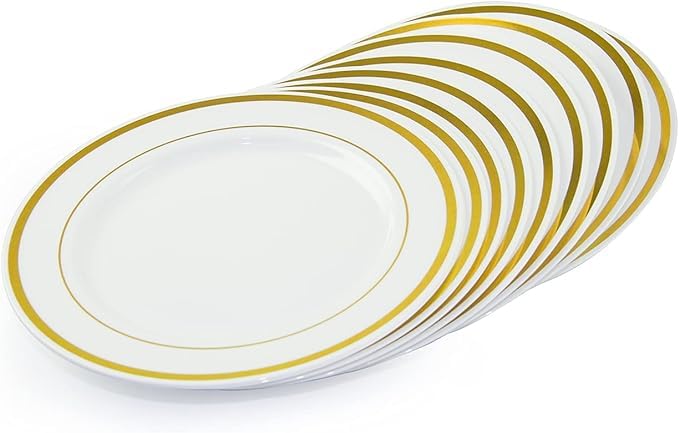 Gold Rim Plastic Plates 7 inch Disposable Salad/Dessert Plates Ideal for Weddings& Parties, Set of 10 Pieces