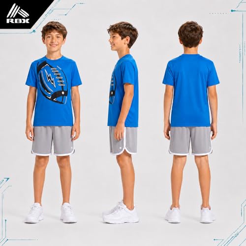 Image of RBX Boys Athletic Shorts Set - 2 Piece Active Performance Graphic Tees and Mesh Gym Shorts for Boys With Elastic Waistband