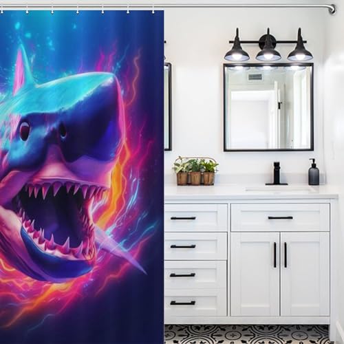 Rideau baignoire requin lavable en machine avec 12 oeillets