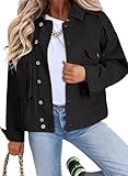 Dokotoo Jean Jacket Women Lapel Bomber Jacket Women Jackets for Women with Pockets Womens Fashion Cargo Denim Outwear Black Medium