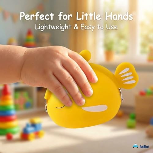 Image of FunBlast Cute Fish Shape Silicone Coin Purse for Kids & Adults - Mini Pouch for Coins, Earphones, Keys & Small Essentials, Aesthetic Pouches for Girls & Women - 12 X 9.5 X 3 Cm (Yellow)